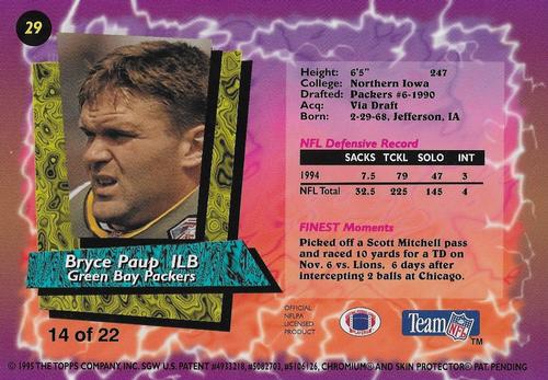 1995 Finest Pro Bowl Jumbos - Refractors #14 Bryce Paup Back