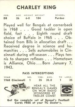 1969 Tresler Comet Cincinnati Bengals #NNO Charley King Back