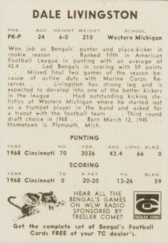 1969 Tresler Comet Cincinnati Bengals #NNO Dale Livingston Back