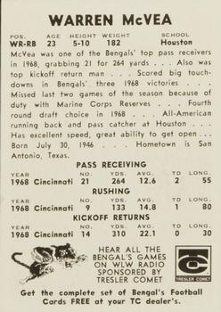 1969 Tresler Comet Cincinnati Bengals #NNO Warren McVea Back