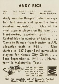 1969 Tresler Comet Cincinnati Bengals #NNO Andy Rice Back