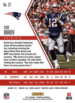 2017 Panini Phoenix #22 Tom Brady Back