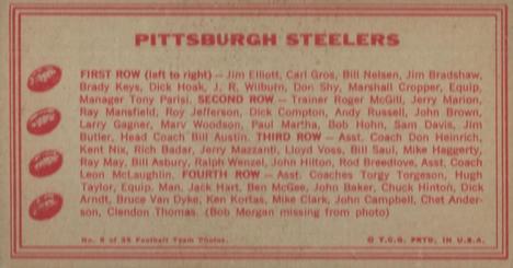 1968 Topps Test Team Patches - Team Photos #5 Pittsburgh Steelers Back
