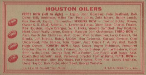 1968 Topps Test Team Patches - Team Photos #18 Houston Oilers Back