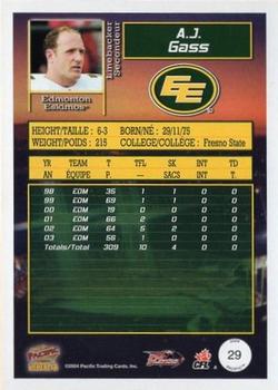 2004 Pacific CFL #29 A.J. Gass Back