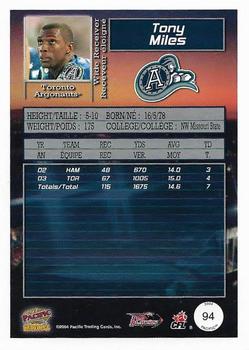 2004 Pacific CFL #94 Tony Miles Back