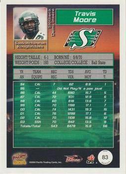 2004 Pacific CFL - Red #83 Travis Moore Back