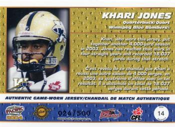 2004 Pacific CFL - Authentic Game-Worn Jersey #14 Khari Jones Back