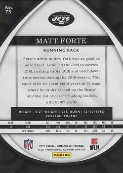 2017 Panini Immaculate Collection #73 Matt Forte Back