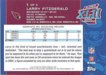 2008 Topps Arizona Cardinals Super Bowl XLII Card Show #1 Larry Fitzgerald Back