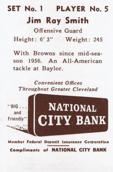 1961 National City Bank Cleveland Browns - Set No. 1 #5 Jim Ray Smith Back