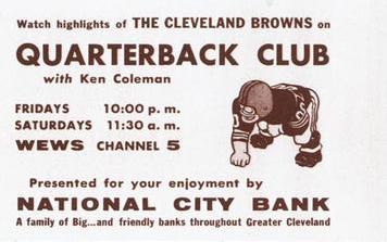 1961 National City Bank Cleveland Browns - Set No. 1 #NNO Quarterback Club Membership Card Back