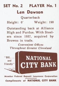 1961 National City Bank Cleveland Browns - Set No. 2 #1 Len Dawson Back