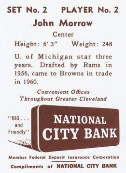 1961 National City Bank Cleveland Browns - Set No. 2 #2 John Morrow Back