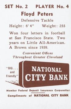 1961 National City Bank Cleveland Browns - Set No. 2 #4 Floyd Peters Back