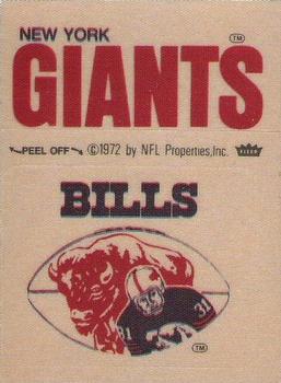 1975 Fleer Football Patches #NNO Buffalo Bills Logo / New York Giants Name Front