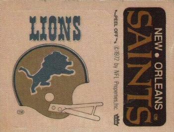 1975 Fleer Football Patches #NNO Detroit Lions Helmet / New Orleans Saints Name Front