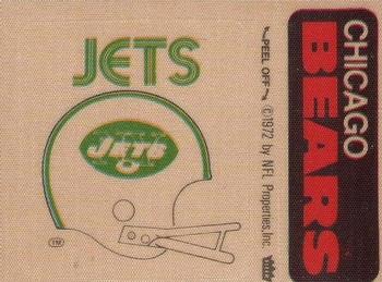 1975 Fleer Football Patches #NNO New York Jets Helmet / Chicago Bears Name Front