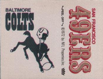 1972 Fleer Football Patches #NNO Baltimore Colts Logo / San Francisco 49ers Name Front