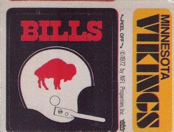 1972 Fleer Football Patches #NNO Buffalo Bills Helmet / Minnesota Vikings Name Front