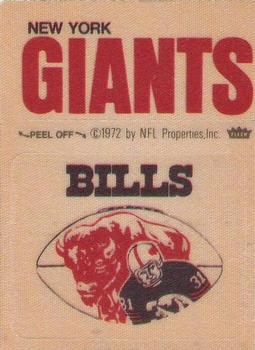 1972 Fleer Football Patches #NNO Buffalo Bills Logo / New York Giants Name Front