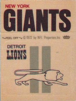 1972 Fleer Football Patches #NNO Detroit Lions Logo / New York Giants Name Front