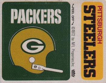 1972 Fleer Football Patches #NNO Green Bay Packers Helmet / Pittsburgh Steelers Name Front