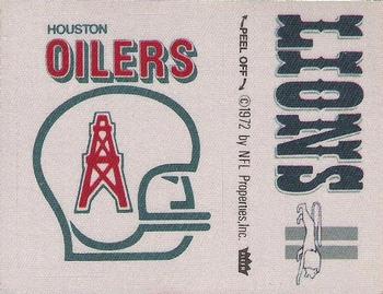 1972 Fleer Football Patches #NNO Houston Oilers Logo / Detroit Lions Name Front