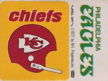 1972 Fleer Football Patches #NNO Kansas City Chiefs Helmet / Philadelphia Eagles Name Front