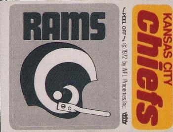 1972 Fleer Football Patches #NNO Los Angeles Rams Helmet / Kansas City Chiefs Name Front