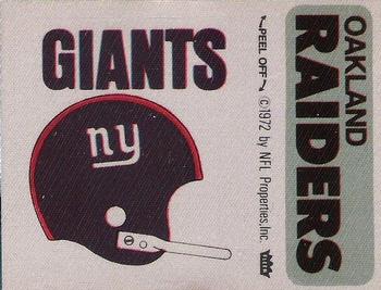 1972 Fleer Football Patches #NNO New York Giants Helmet / Oakland Raiders Name Front
