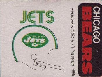 1972 Fleer Football Patches #NNO New York Jets Helmet / Chicago Bears Name Front