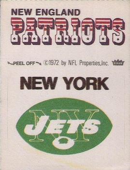 1972 Fleer Football Patches #NNO New York Jets Logo / New England Patriots Name Front