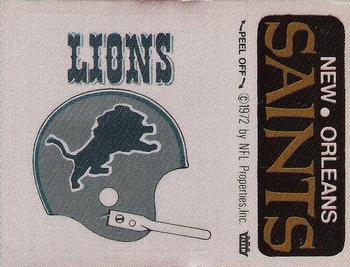 1973 Fleer Football Patches #NNO Detroit Lions Helmet / New Orleans Saints Name Front