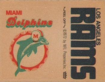 1973 Fleer Football Patches #NNO Miami Dolphins Logo / Los Angeles Rams Name Front