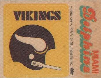 1973 Fleer Football Patches #NNO Minnesota Vikings Helmet / Miami Dolphins Name Front
