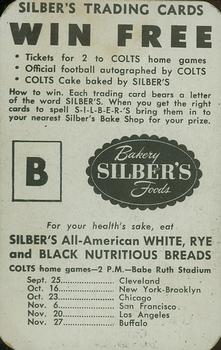 1949 Silber's Bakery Baltimore Colts #NNO Dick Barwegen Back