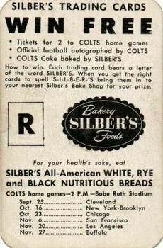 1949 Silber's Bakery Baltimore Colts #NNO John North Back