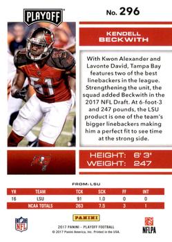 2017 Panini Playoff #296 Kendell Beckwith Back