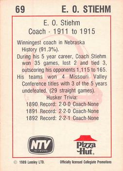 1989 Leesley Nebraska Cornhuskers 100 - NTV / Pizza Hut Backs #69 E.O. Stiehm Back
