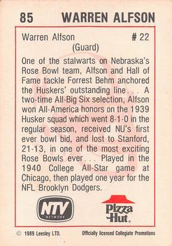 1989 Leesley Nebraska Cornhuskers 100 - NTV / Pizza Hut Backs #85 Warren Alfson Back