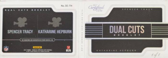 2017 Donruss Certified Cuts - Dual Cuts Booklet #DC-TH Spencer Tracy / Katharine Hepburn Back