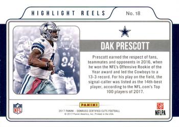 2017 Donruss Certified Cuts - Highlight Reels #18 Dak Prescott Back
