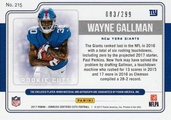 2017 Donruss Certified Cuts - Rookie Cuts #215 Wayne Gallman Back