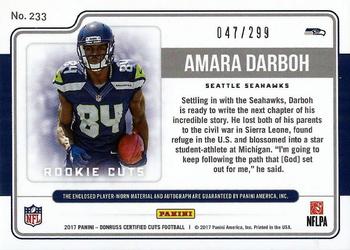 2017 Donruss Certified Cuts - Rookie Cuts #233 Amara Darboh Back