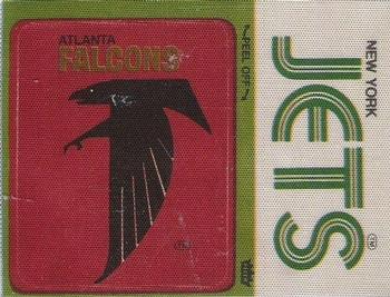 1976 Fleer Football Patches #NNO Atlanta Falcons Logo / New York Jets Name Front
