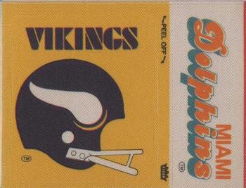 1976 Fleer Football Patches #NNO Minnesota Vikings Helmet / Miami Dolphins Name Front