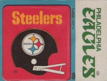 1976 Fleer Football Patches #NNO Pittsburgh Steelers Helmet / Philadelphia Eagles Name Front