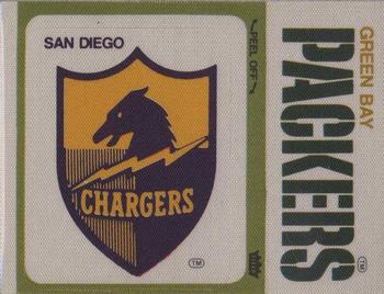 1976 Fleer Football Patches #NNO San Diego Chargers Logo / Green Bay Packers Name Front