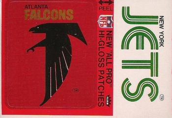 1976 Fleer Football Patches - High Gloss #NNO Atlanta Falcons Logo / New York Jets Name Front